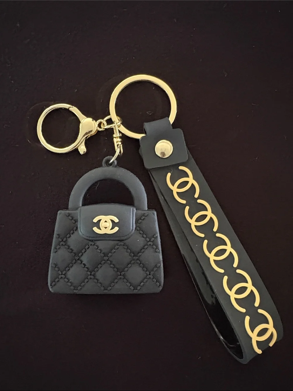Fashion Black Quilted Look PVC Handbag Keychain Bag Charm with Strap